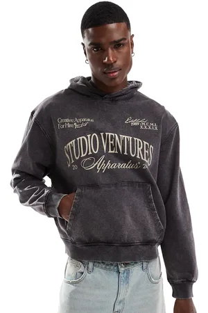 ASOS Oversized acid wash hoodie with front chest print in