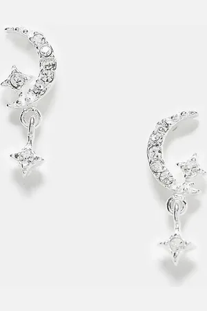 Kingsley Ryan Crystal star and moon drop stud earrings in sterling