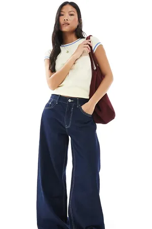 Bershka Petite clean wide leg jeans in authentic dark