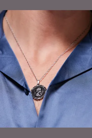 ASOS Waterproof stainless steel chain necklace with soveriegn round pendant in tone