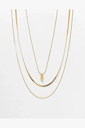 ASOS 3 pack waterproof stainless steel chain necklaces with rectangle pendant in tone