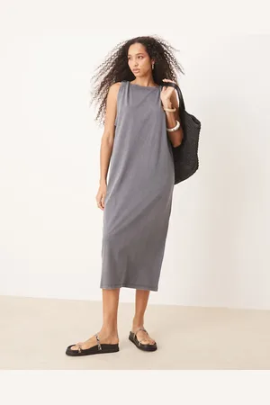 ASOS Sleeveless twist shoulder column midi dress in washed