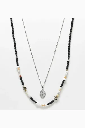 ASOS 2 pack semi-precious beaded necklace with stainless steel cross coin pendant in silver and