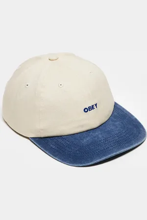 Obey Pigment 2 tone bold 6 panel strapback logo cap in off