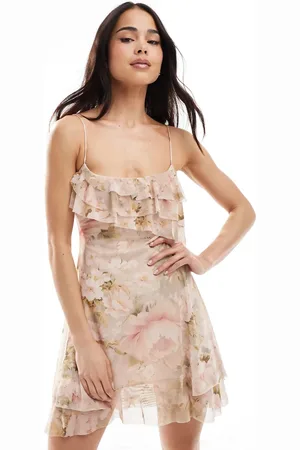 Bershka Frill detail mini dress in floral