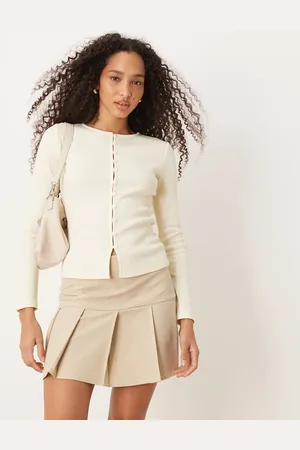 ASOS Compact mini rib button through top in buttermilk
