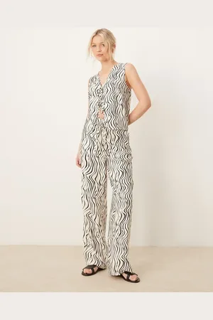 ASOS Tailored straight leg zebra squiggly print linen look trouser co-ord