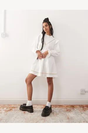 Reclaimed Mini smock dress with inserted lace trims and ruffles in