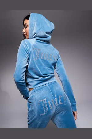 Juicy Couture Diamante logo velour zip through hoodie co-ord in