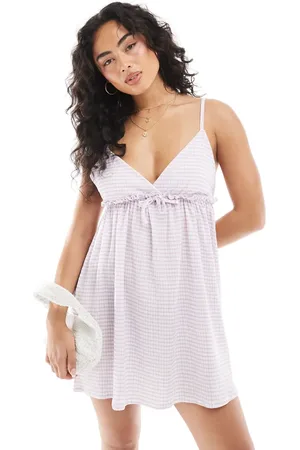 Miss Selfridge Gingham baby doll cami dress in lilac