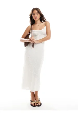 Bershka Cowl neck lace overlay maxi dress in