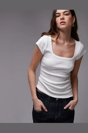 Topshop Square neck rib cap sleeve tee in