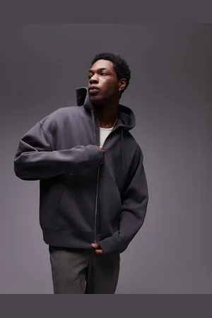 Topman Oversized fit zip through hoodie in charcoal