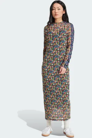 adidas X liberty london mesh maxi dress in multicolor / night indigo