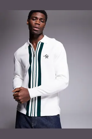 Alma de Ace Stripe detail knitted logo jacket in cream