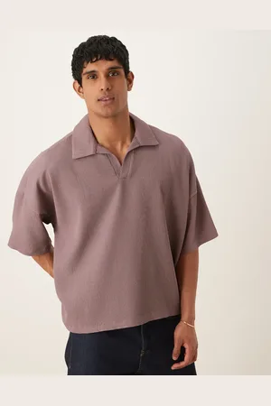 ASOS Boxy oversized drop shoulder plisse polo in washed