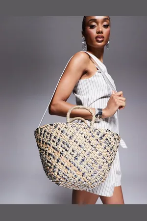 South Beach Straw basket bag with crossbody strap in metallic