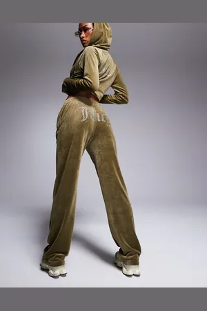 Juicy Couture Velour straight leg joggers co-ord in dark olive