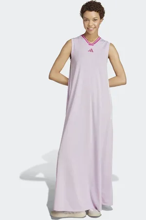 adidas Tiro cut 3-stripes soft mesh long dress in ice lavender