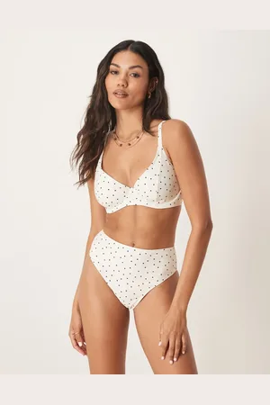 Peek & Beau Mini polka dot high waist bikini bottom in cream and black
