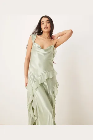 For Love & Lemons Sawyer maxi dress with ruffle detail in desert sage
