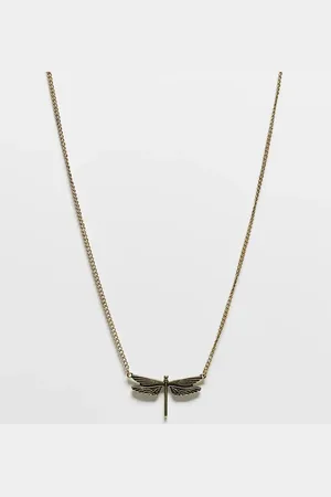 Reclaimed Unisex chain necklace with dragonfly pendant in burnished