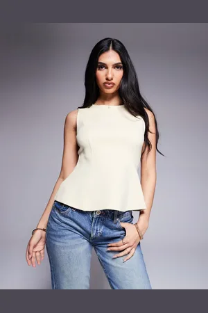 ASOS Peplum interlock sleeveless top in lemon
