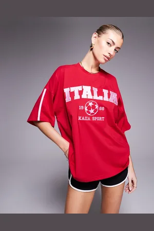 Kaiia Sport oversized crew neck Italia t-shirt in and pink