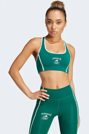 adidas Powerimpact medium-support heritage bra in collegiate / chalk white