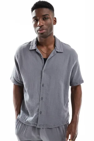 Bershka Textured revere collar co-ord shirt in