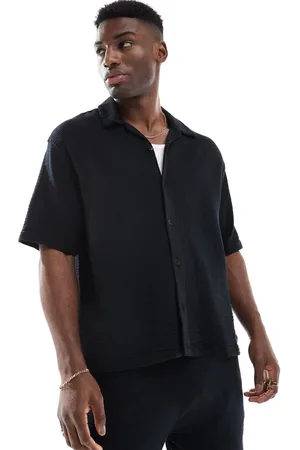 Bershka Textured revere collar co-ord shirt in