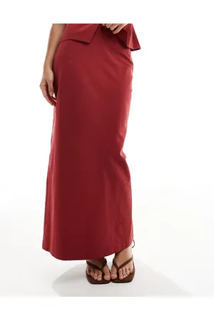 4th & Reckless Linen look high waisted maxi skirt co-ord in rust
