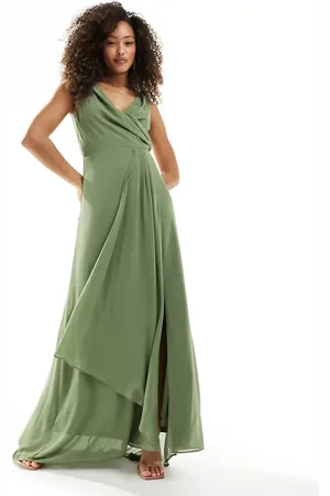 TFNC Bridesmaid chiffon maxi dress with split front in dark