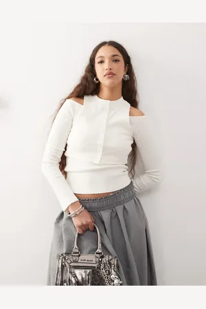 ASOS Button through double layer cut out top in ecru