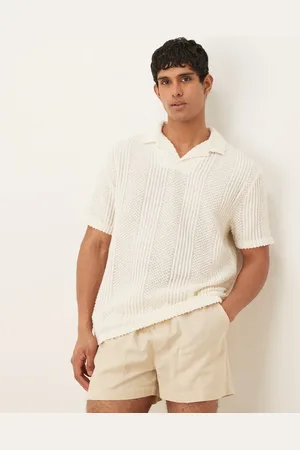 ASOS Relaxed polo with revere collar in cream texture