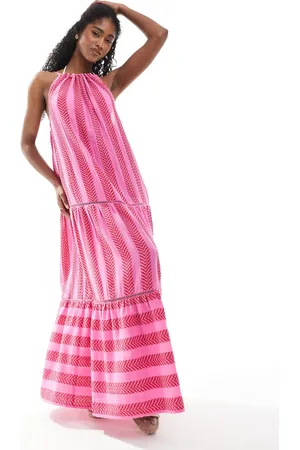 Accessorize Accesorize maxi halter beach dress in and red texture