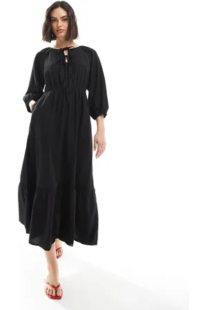 New Look Tie front tiered smock midi dress in