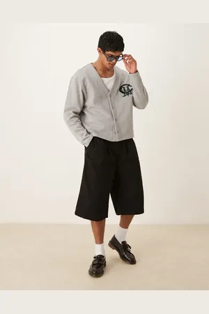 ASOS Longer length jorts with belt and pleats in