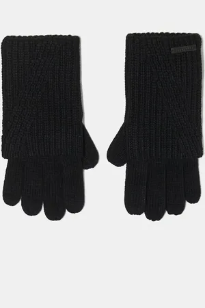 AllSaints Ribbed leather logo gloves in