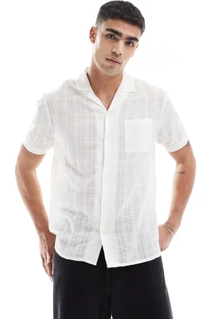 Another Influence Revere collar textured short sleeve shirt in off