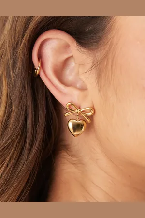 ASOS Waterproof stainless steel earrings in heart and bow design in tone