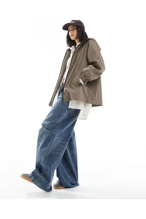 ASOS Mid length rubberised rain jacket in mushroom