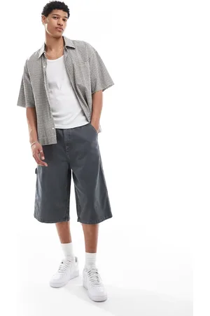Bershka Baggy denim worker short in charcoal