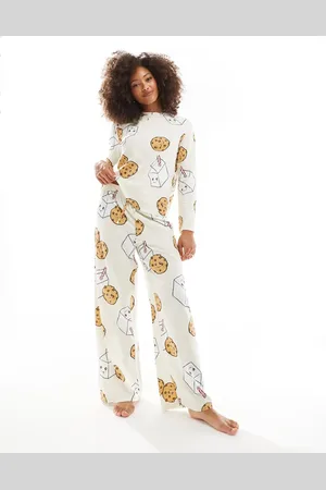 ASOS Cookies and milk long sleeve top & trouser pyjama set in cream
