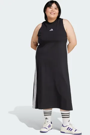 adidas Essentials 3-stripes long racerback dress (plus size) in / white