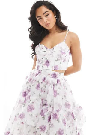 True Decadence V-neck crop top in lilac floral organza