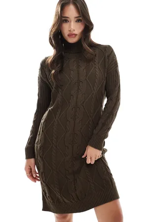 Glamorous Roll-neck midi jumper dress in khaki