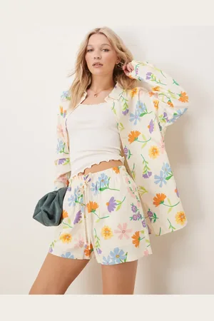 ASOS Oversized linen look shirt co-ord in painted flower print