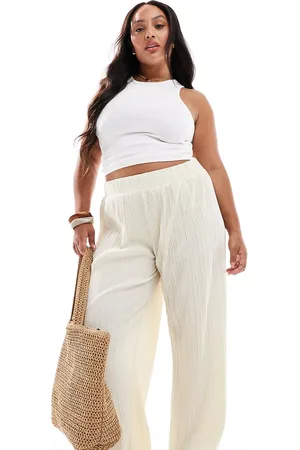 ONLY Plisse wide leg trousers in buttermilk