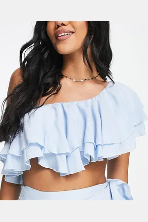 Esmée Esmee Exclusive one shoulder frill crop beach top co-ord in